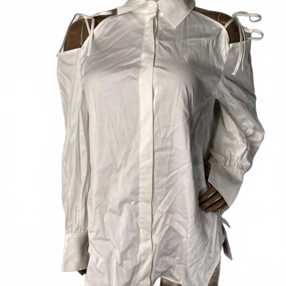 NEW ADEAM women’s obi cutout-shoulder button-up top in white